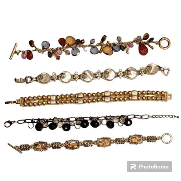 Bundled Lot of 5 Vintage Costume Jewelry Sparkly Gemstone Bracelets - Picture 2 of 8